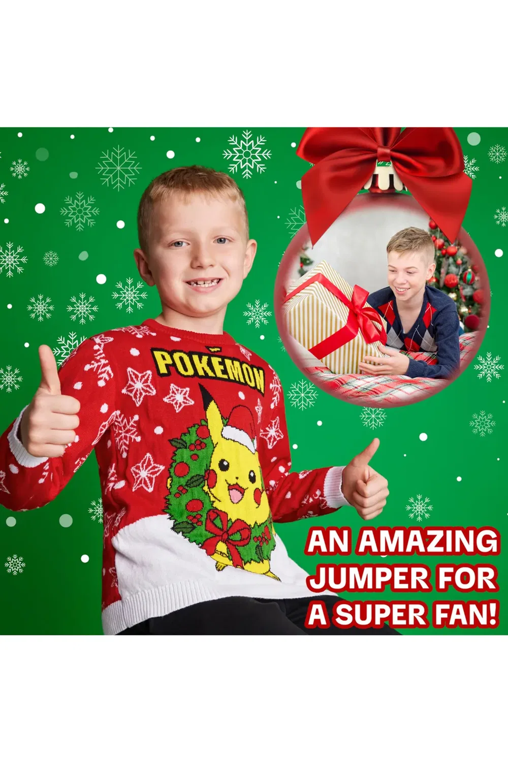 Свитшот с принтом Christmas jumper Pokemon, Red — фото 3