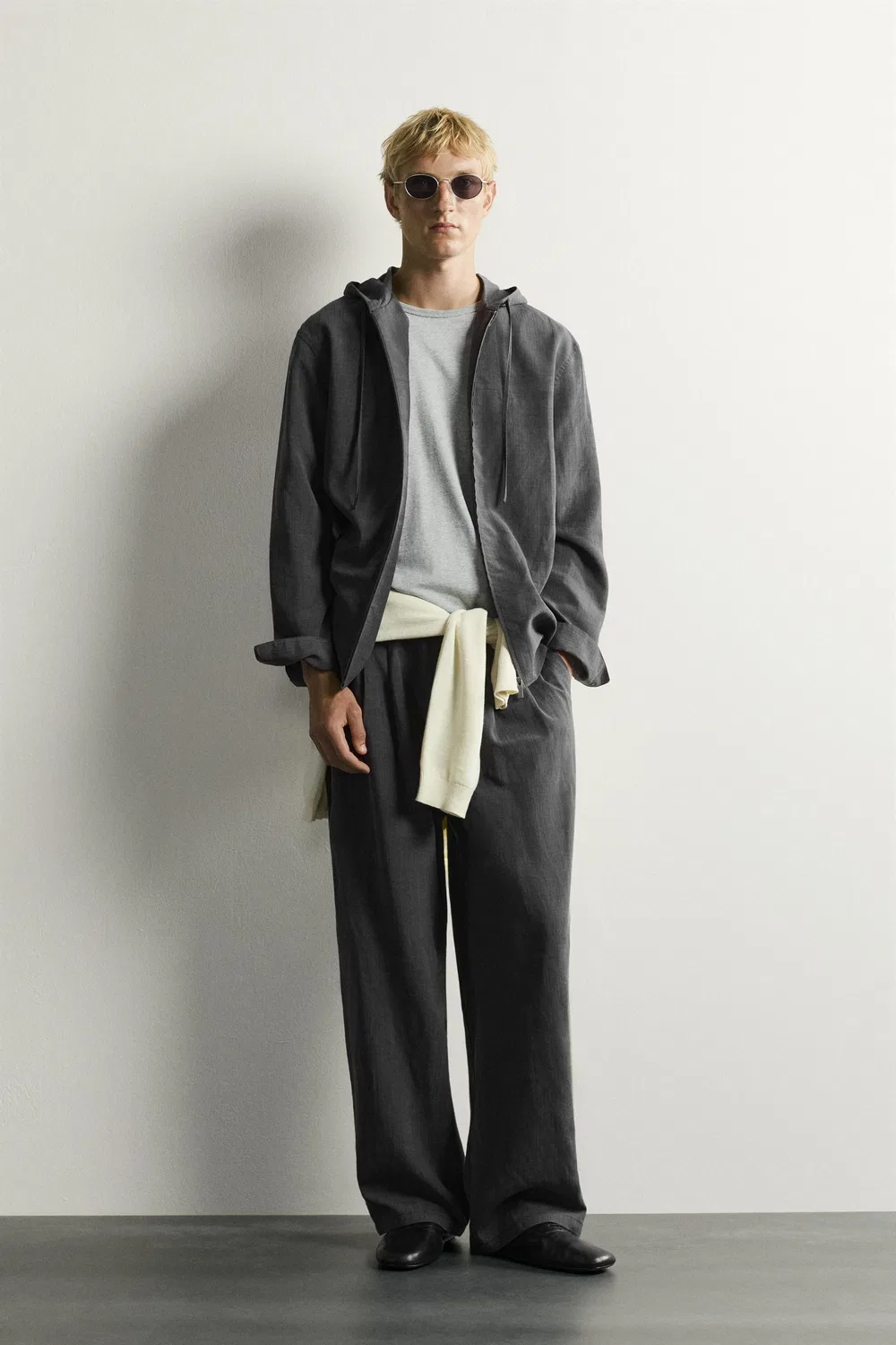 Полосатая струящаяся рубашка с капюшоном ZARA, Anthracite grey
