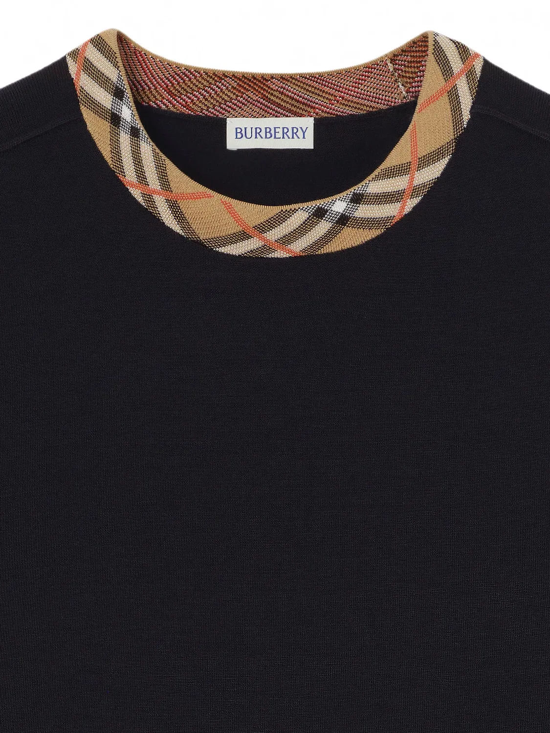 Шерстяной свитер с отделкой в клетку Burberry, черный — фото 4