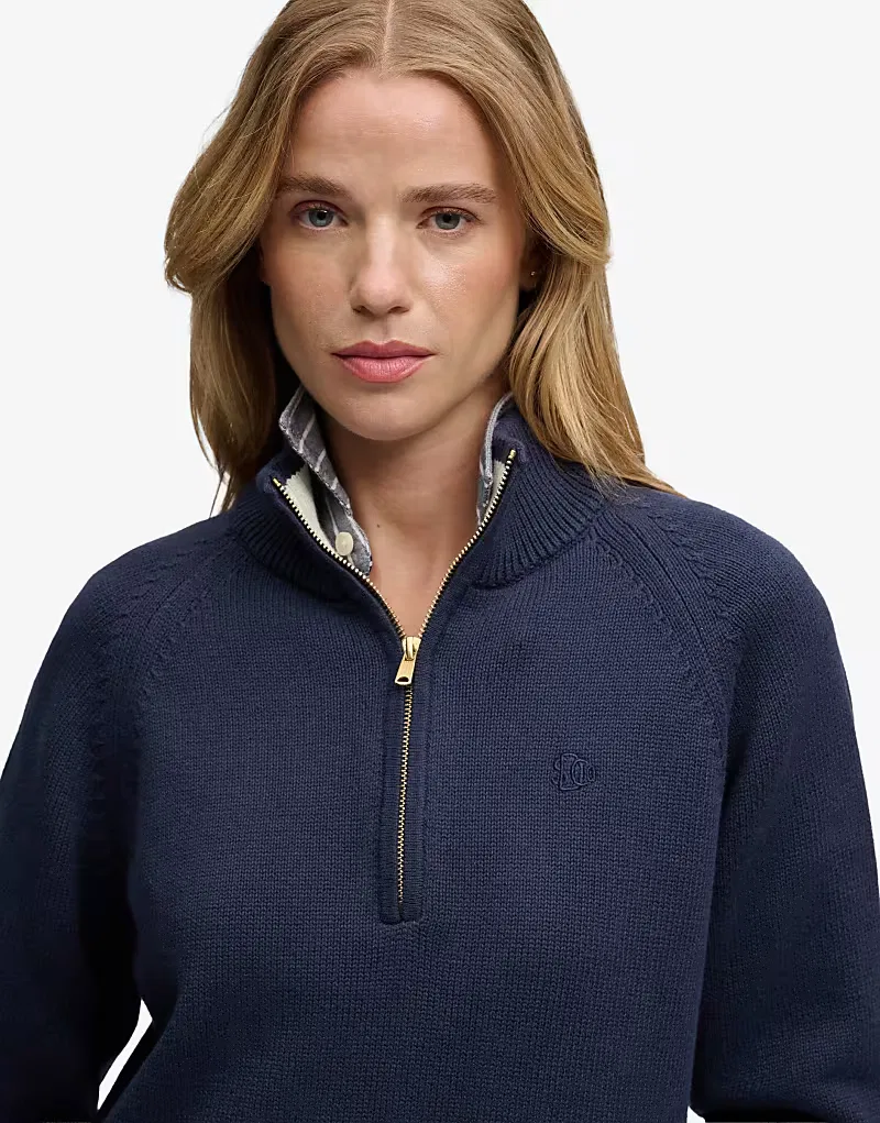 Классический хлопковый трикотажный джемпер Superdry с застежкой-молнией до середины груди, затмение (Eclipse Navy) — фото 3