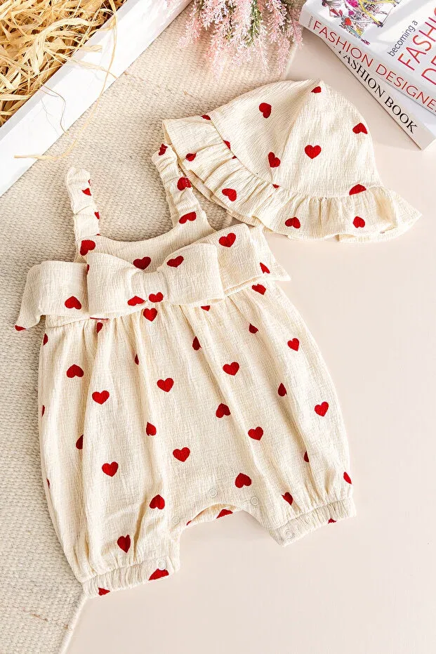 Детский комбинезон для девочек с принтом Heart patterned Babymod, Red