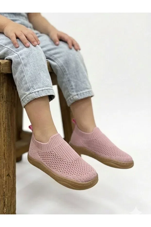 Детские туфли для девочек без каблука Milami barefoot sole knit knitted model walking and nursery shoes Guppy Kids, Pink