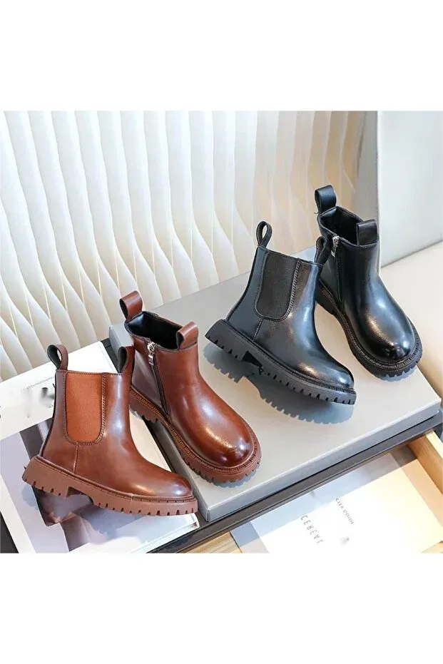 Детские ботинки для девочек на платформе с молнией Chelsea Boots Butik, Black — фото 2