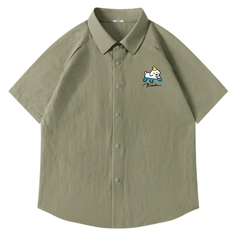 Детская рубашка с лацканом, тонкая MINISO, Army Green