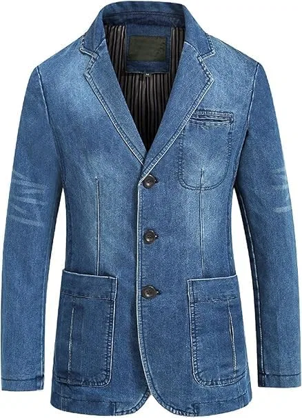 Мужское джинсовое пальто-блейзер Slim Lapel, светло-синий