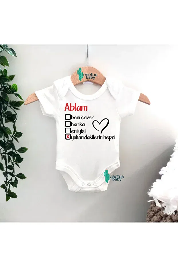 Детское боди для новорожденных с принтом Aunt - Sister - Sister Written Optional Baby Bodysuit Cactus Collection, Abla