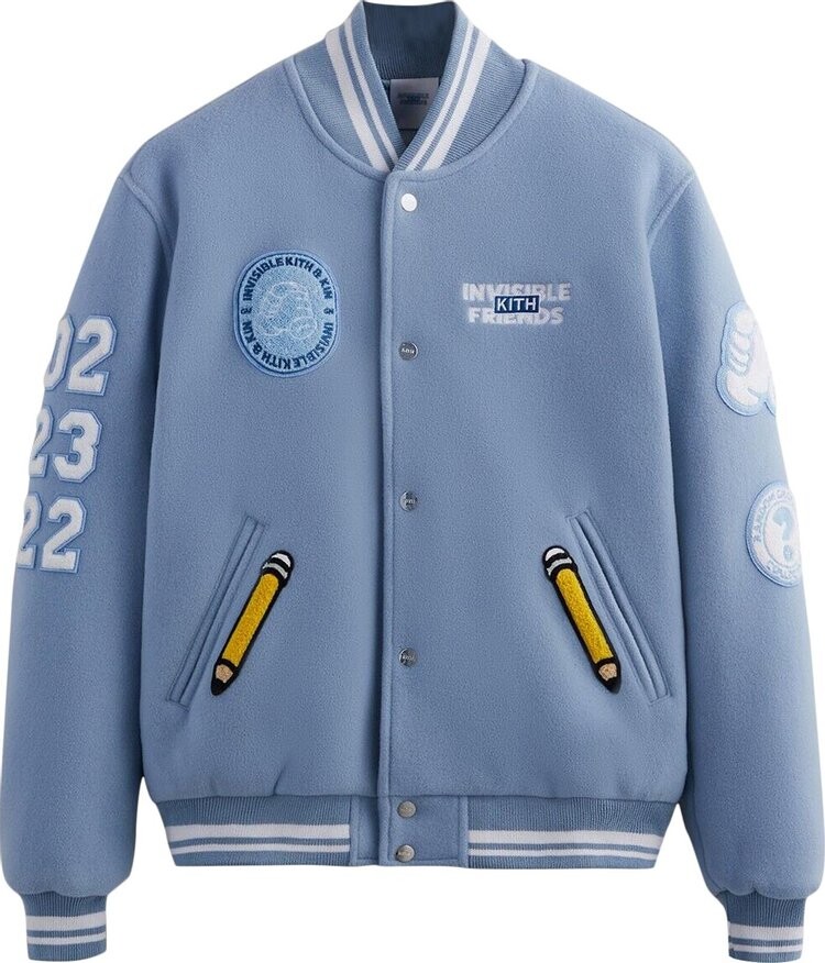 

Куртка Kith x Invisible Friends Manteco Wool Varsity Jacket 'Larimar', синий