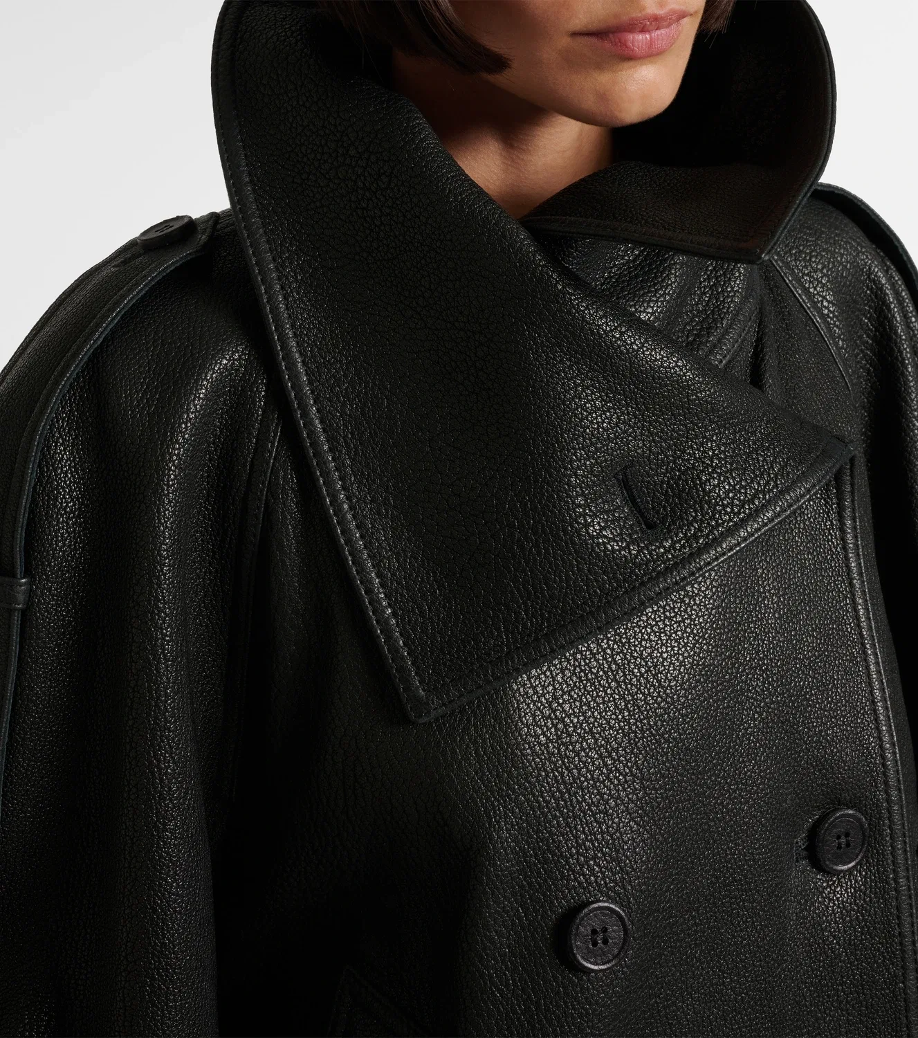 Кожаная куртка двубортная Acne Studios, черный — фото 4