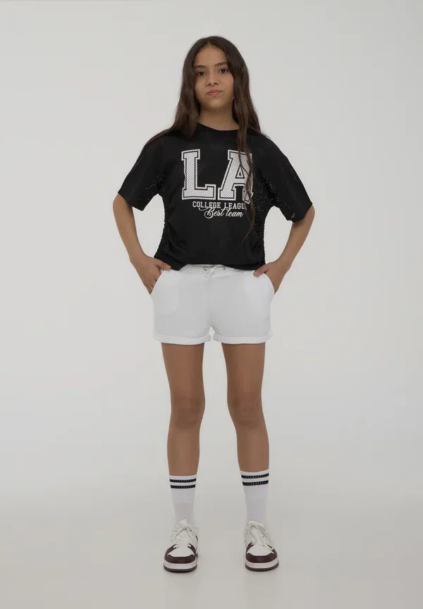 Комплект из 2 шорт на утяжке, хлопок, Pack of 2 with drawstring and turn-up - shorts, Terranova, white, белый/черный — фото 2