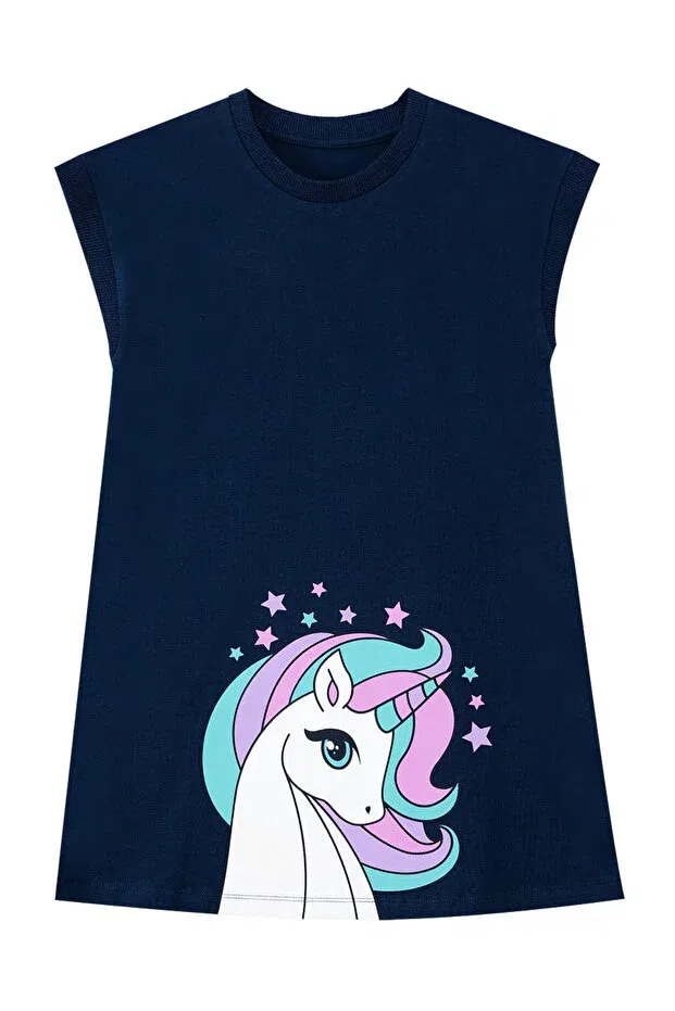Детское платье для девочек с принтом Unicorn Denokids, Navy Blue — фото 4