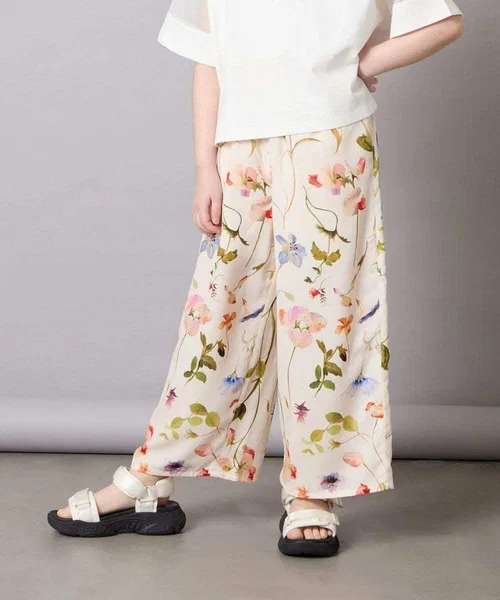 Детские широкие брюки с цветочным принтом, модель Flower Print Wide Pants, a.v.v, Ivory