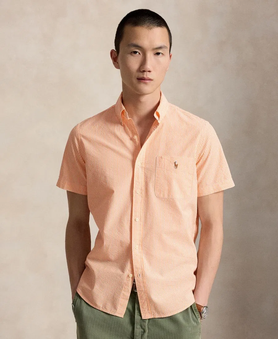 Рубашка с коротким рукавом, классический крой, модель RL Prepster Polo Ralph Lauren, Classic Peach/White