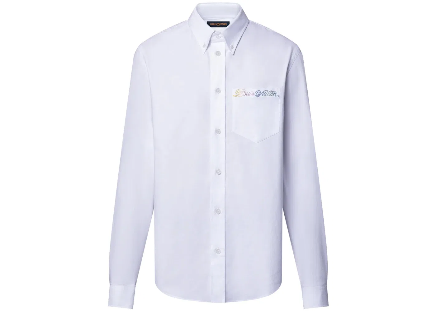 Мужская рубашка с длинным рукавом Embellished Long-Sleeved Cotton Shirt Louis Vuitton, White