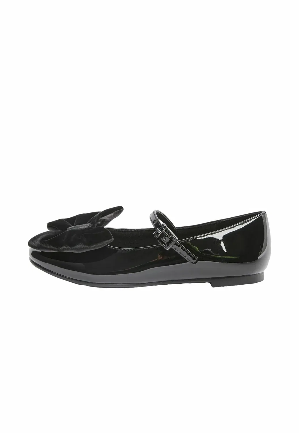 Балетки с бархатным бантом и ремешком на щиколотке Lipsy, Black Patent Faux Leather