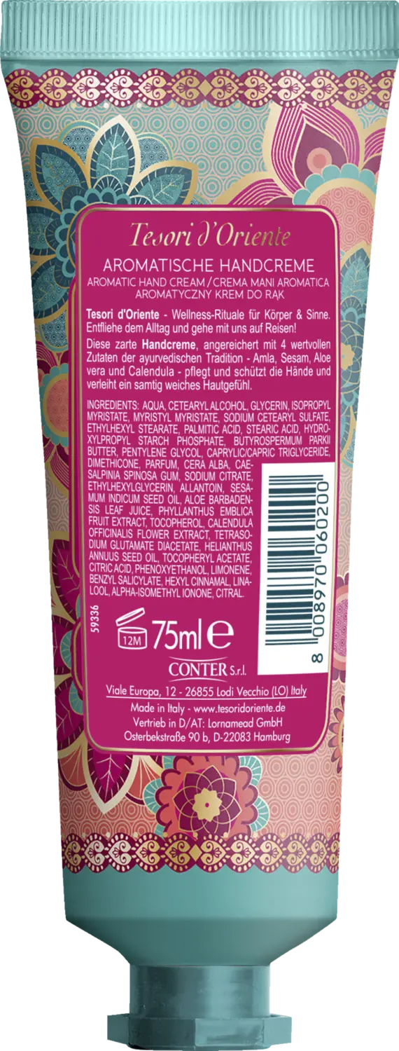Крем для рук Tesori d'Oriente Aromatische Handcreme Ayurveda Amla-Frucht & Patchouli — фото 2