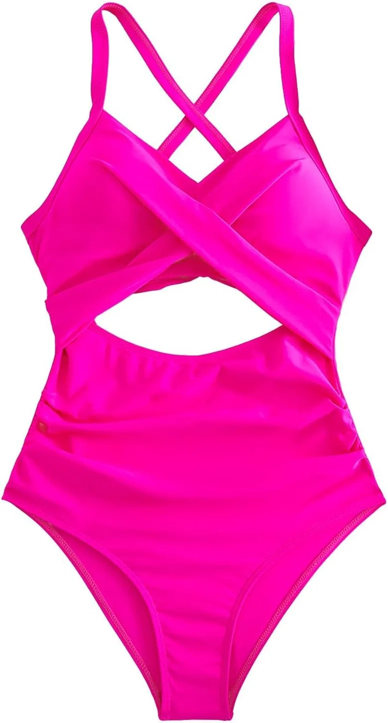 Женский слитный купальник с twist front и утяжкой живота, Pink — фото 3