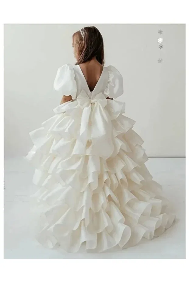 Детское платье для девочек с коротким рукавом Party Mirace Styl, White — фото 3