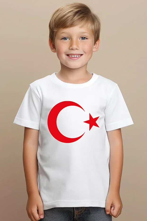 Детская футболка для девочек с принтом 23 April Moon Star (Turkish Flag T-Shirt) Aselinda, White — фото 4
