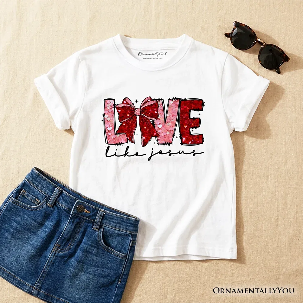 Детская футболка с принтом Jesus Love Kids T-Shirt Valentine Hearts Graphic Tee OrnamentallyYou, White