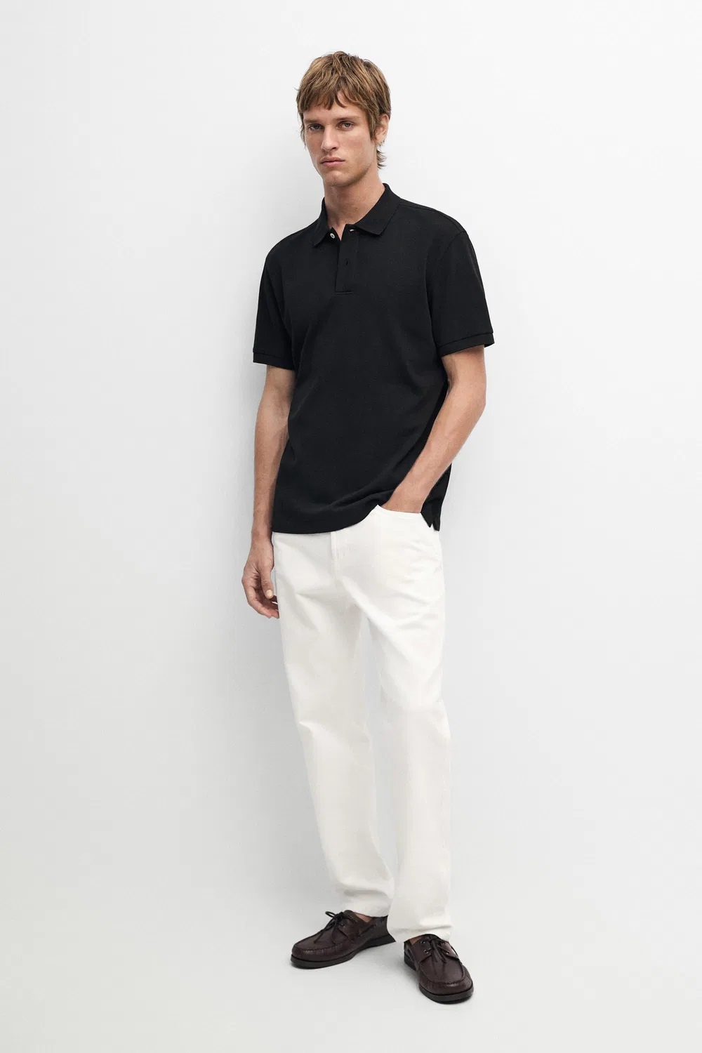 Поло из микротекстурированного хлопка пике Massimo Dutti, черный