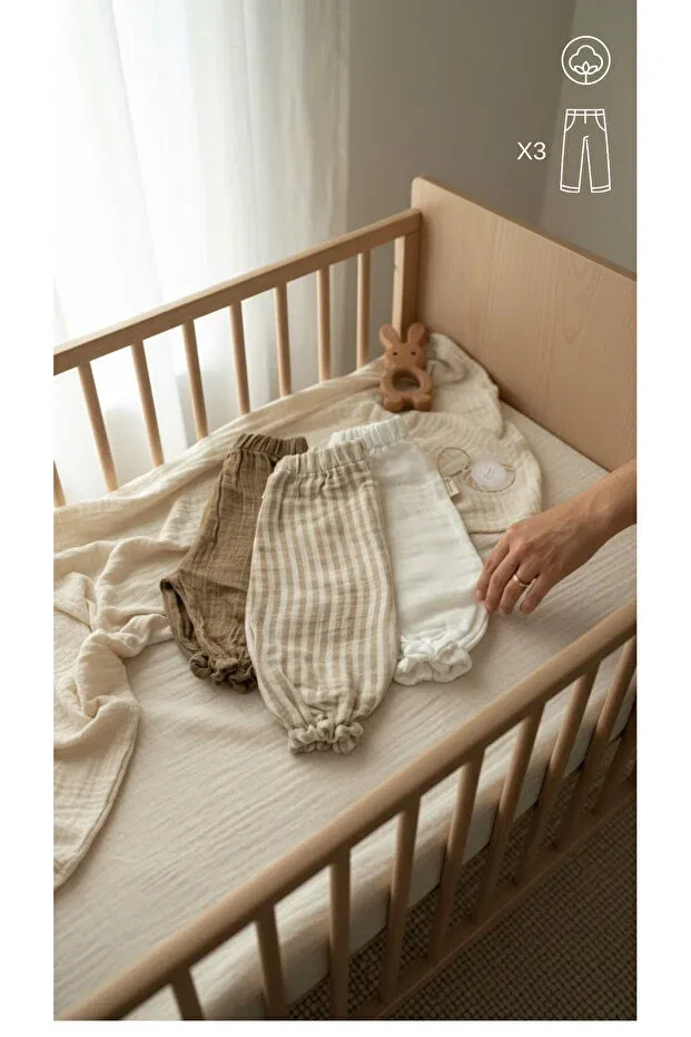 Детские брюки из муслина для девочек 100% хлопок Zemze Baby, Nude Color