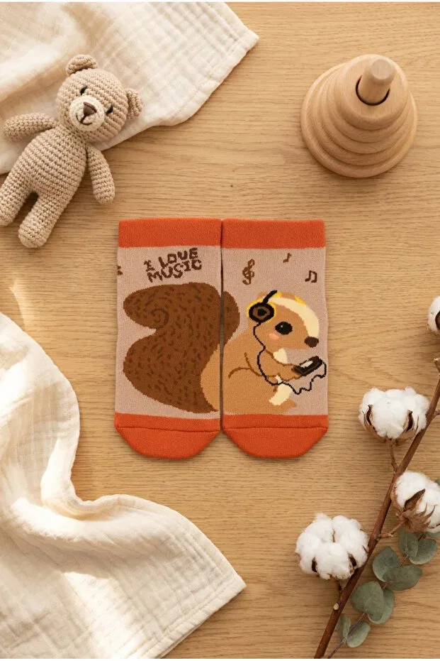 Детские носки с принтом Baby squirrel patterned towel socks Katia&Bony, Brown — фото 3