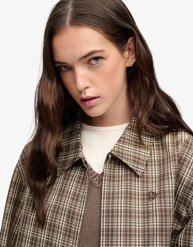 Куртка-бомбер Superdry Check оверсайз в клетку каштаново-коричневый — фото 2