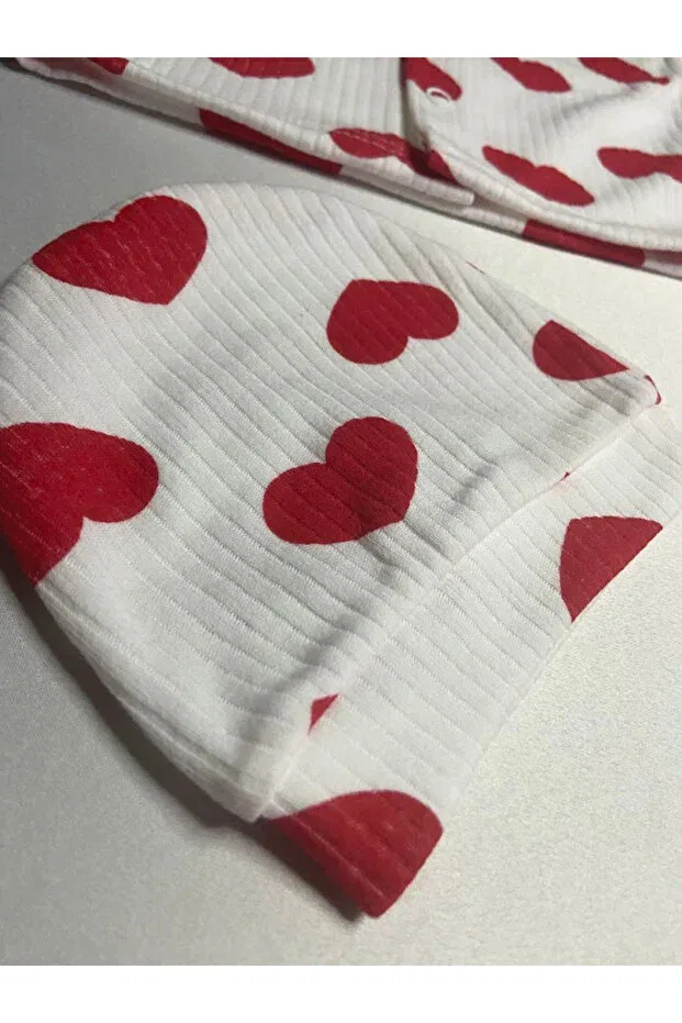 Детский комплект пижам для новорожденных с принтом Corded fabric fabric 100% cotton cute heart patterned newborn baby pajama set with hat Aslin Store, Red — фото 4