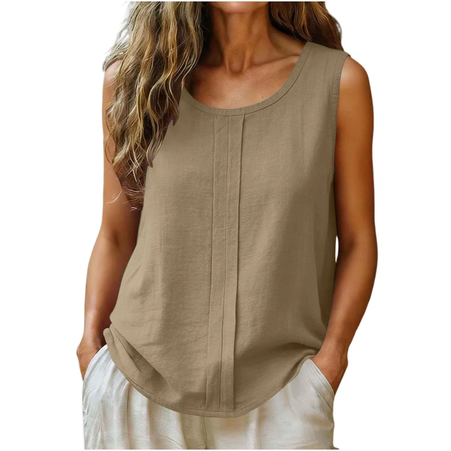 Женский топ без рукавов с круглым вырезом B624, 01#beige