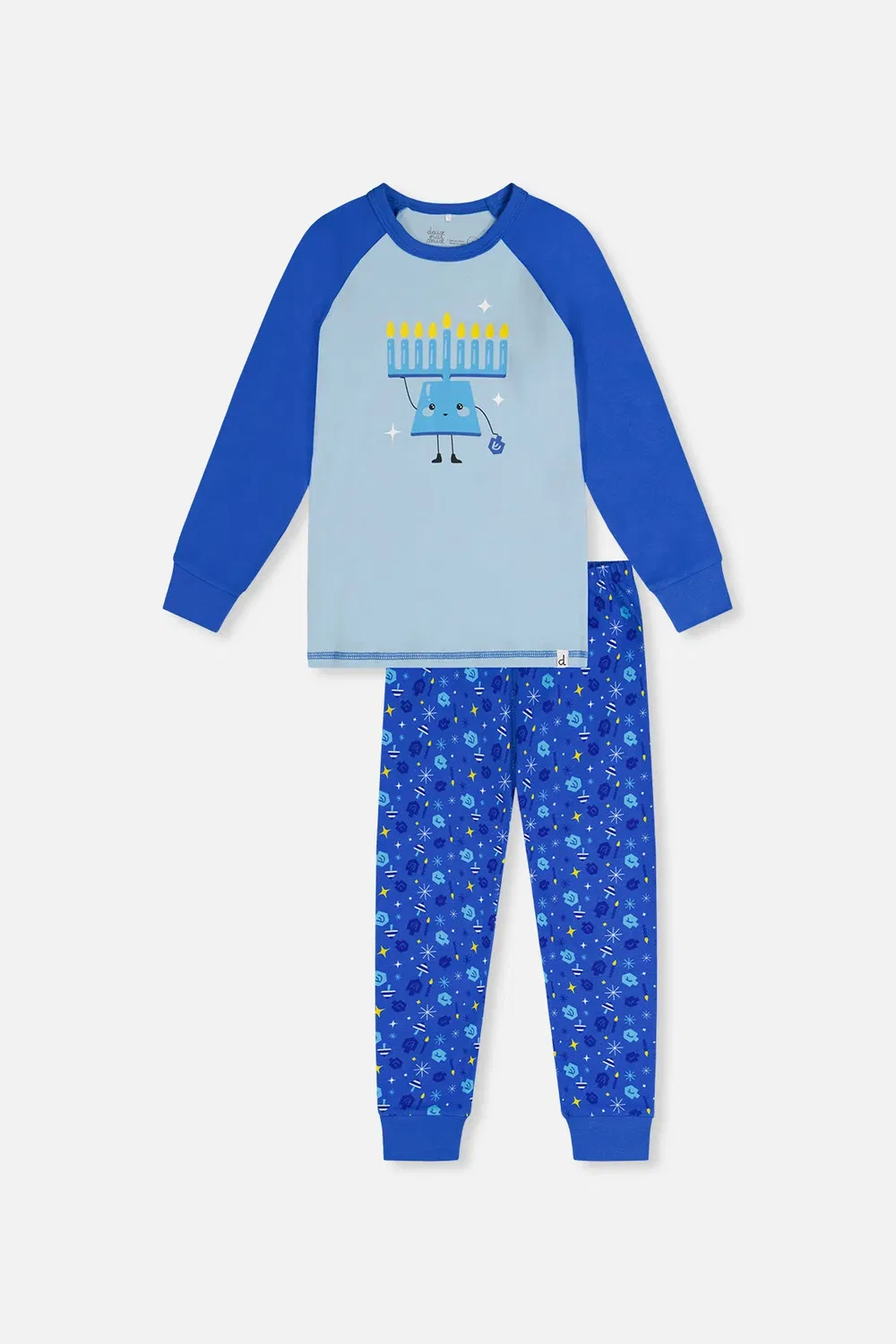 Детский комплект пижамы из органического хлопка с принтом Hanukkah Deux par Deux, Blue Printed Hanukkah