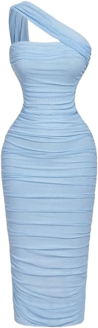 Женское элегантное платье миди с асимметрией Bodycon, Blue