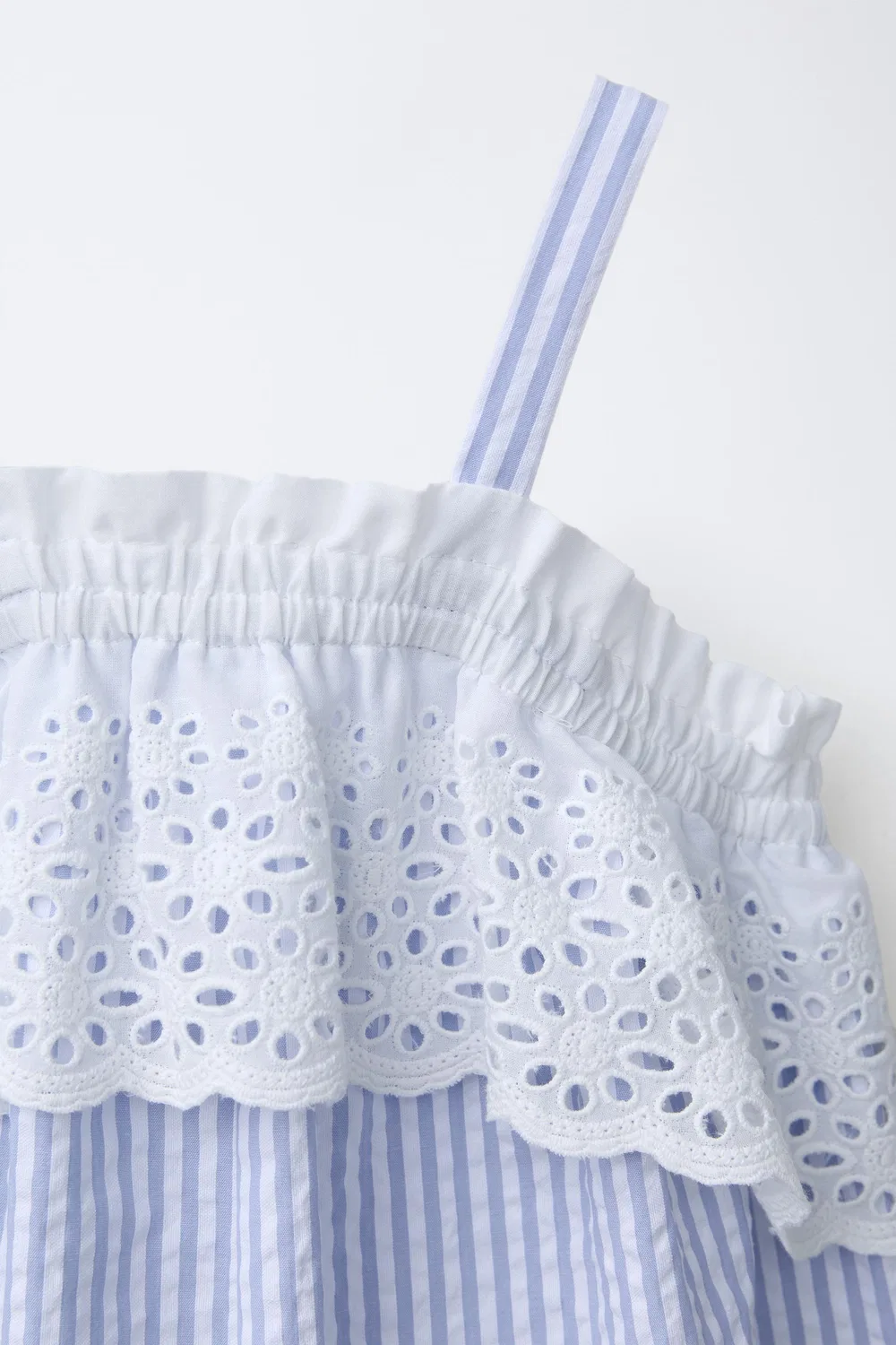Полосатый комбинезон со швейцарской вышивкой ZARA, Light blue — фото 3