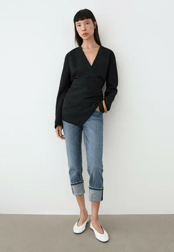 Жакет из вискозы и льна Lightweight kimono with sash detail, Massimo Dutti, темно-синий — фото 2
