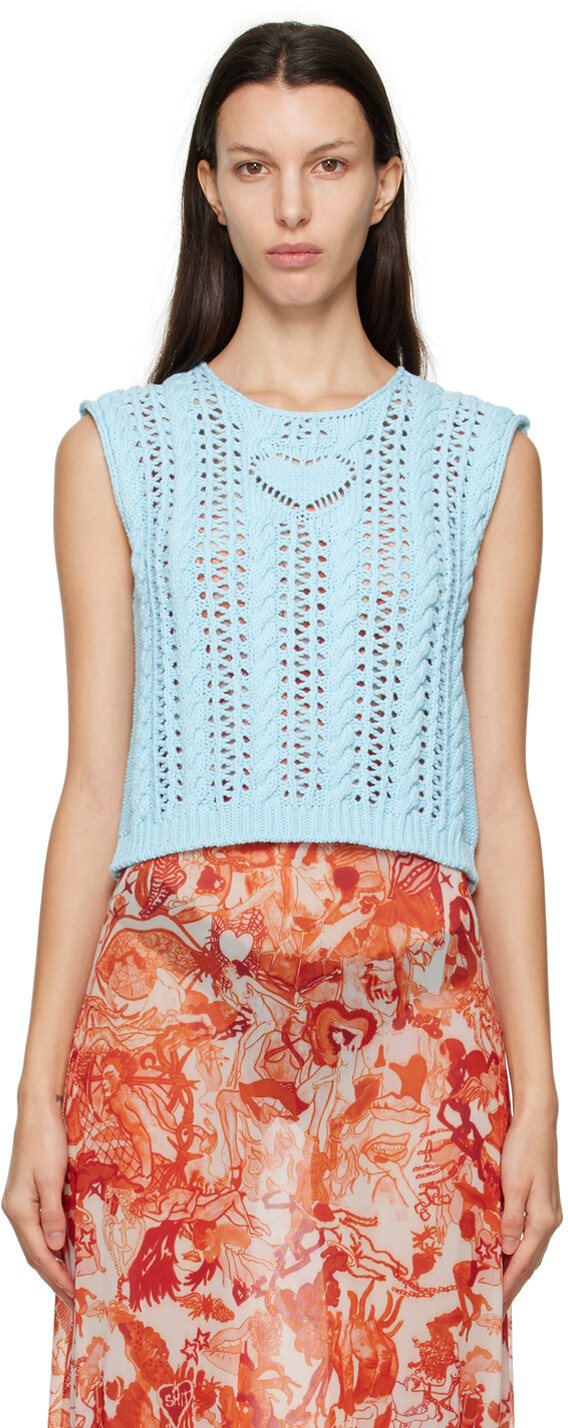 

SSENSE Эксклюзивный синий плетеный жилет Marco Rambaldi