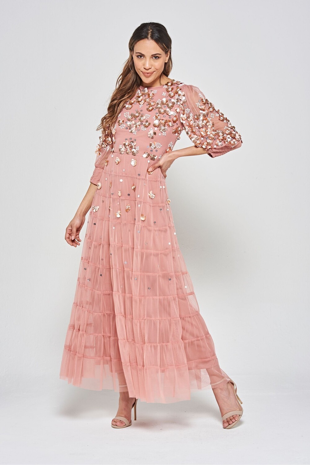 

Украшенное розовое платье макси Frock and Frill, розовый