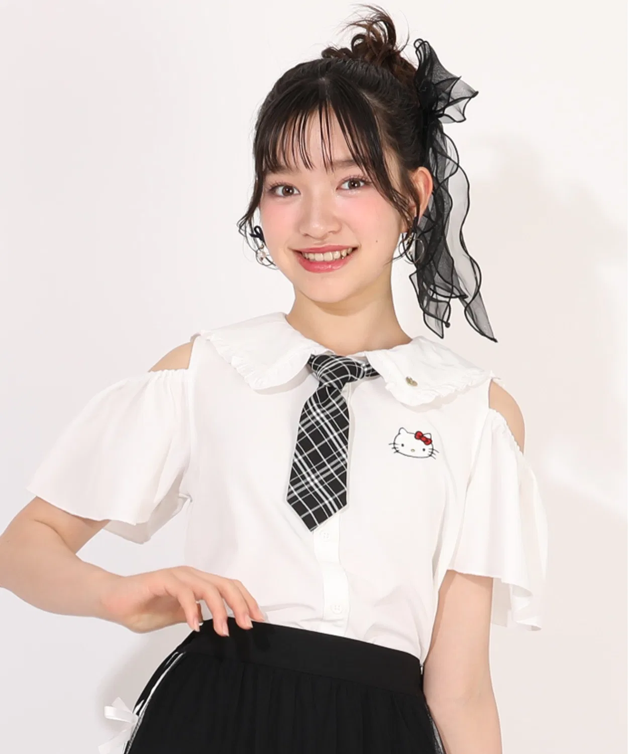 Детская блузка с длинным рукавомс принтом Sanrio PINKHUNT, White