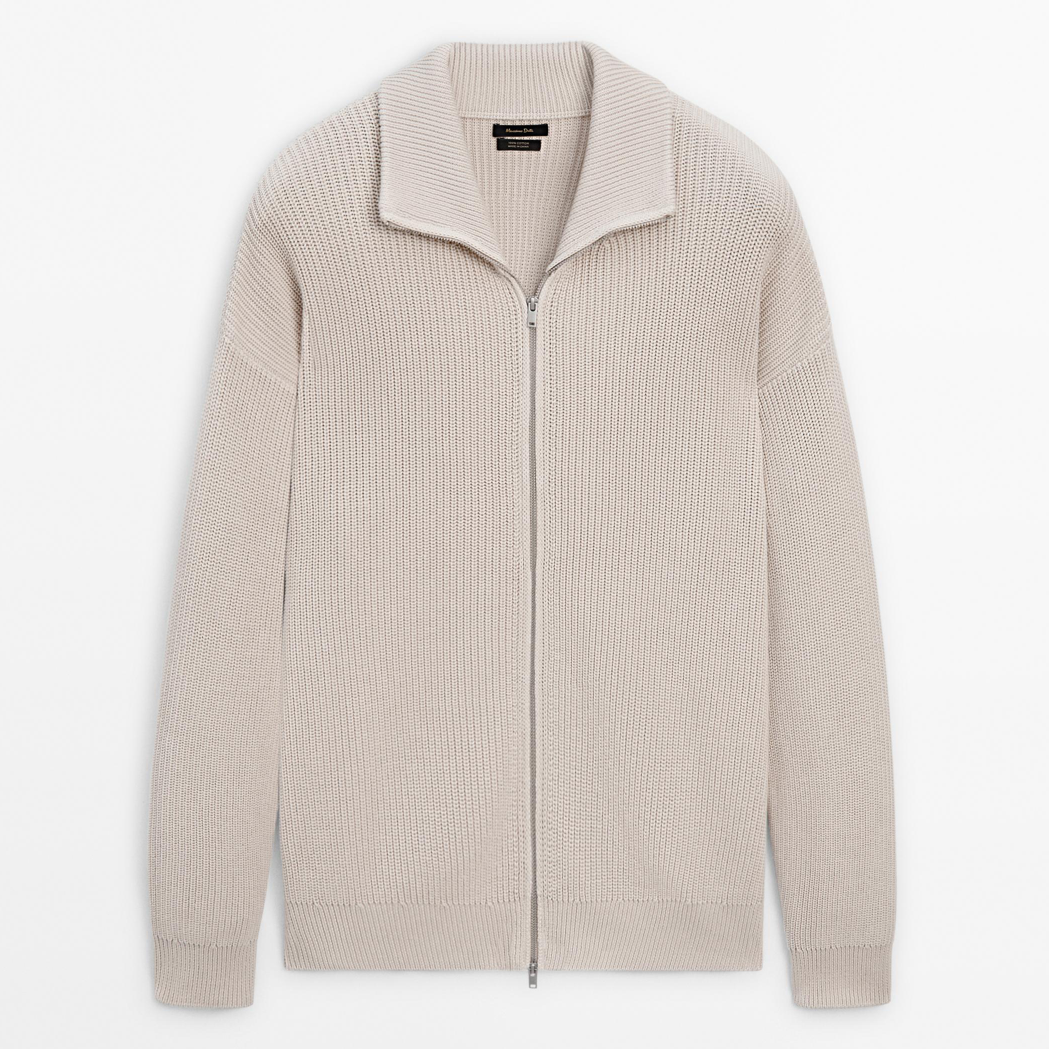 

Кардиган на молнии из 100% хлопка Massimo Dutti, бежевый