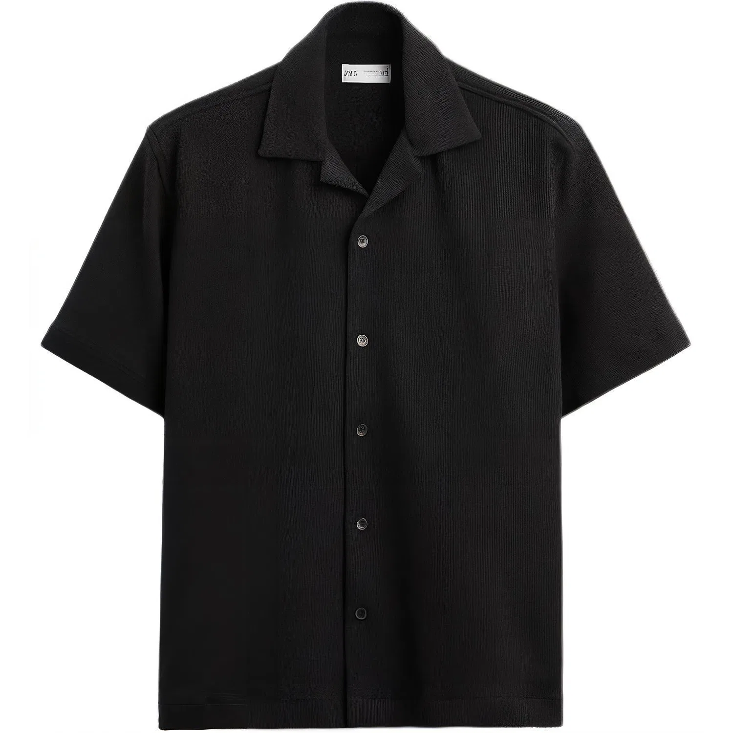 Мужская рубашка с кубинским воротником, Black, ZARA