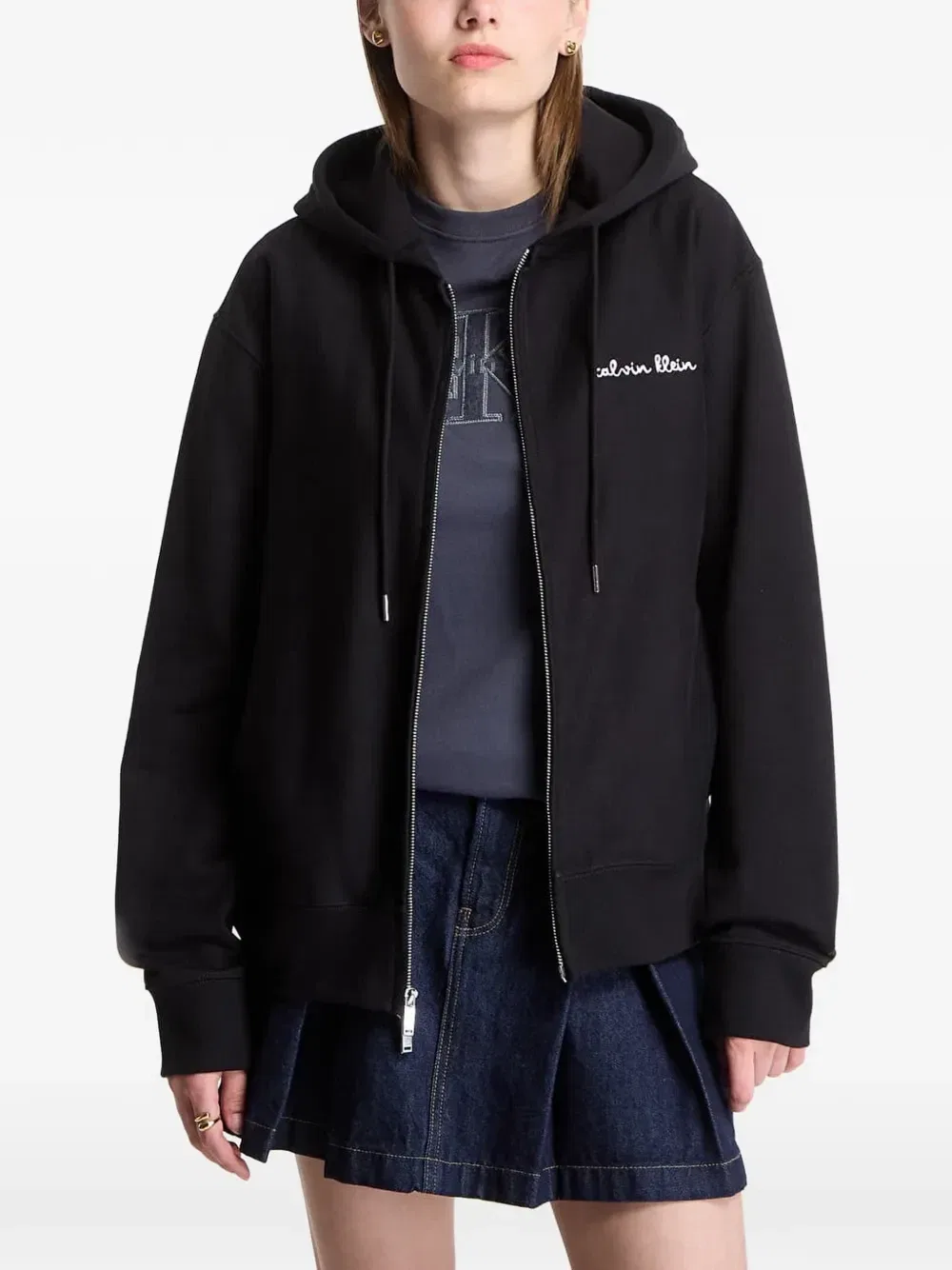 Худи на молнии с логотипом Calvin Klein, черный