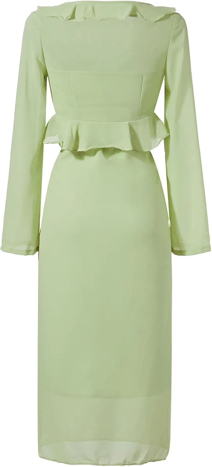 Женское платье с квадратным вырезом и воланами Vintage, Green — фото 3