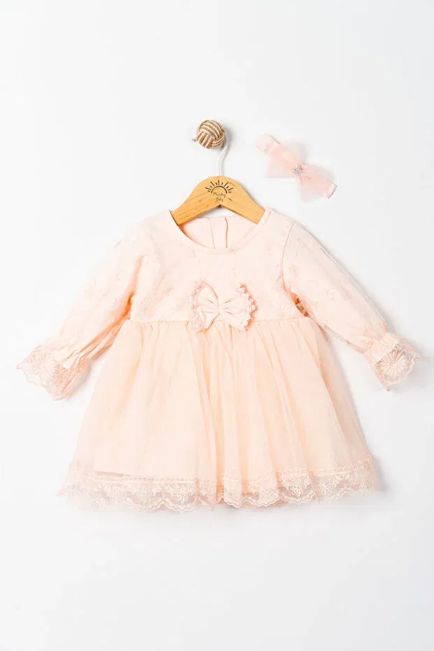 Детское платье для девочек кружевное с банданой Mevlütlük Lace Dress Miniday Baby, Multicolor — фото 3