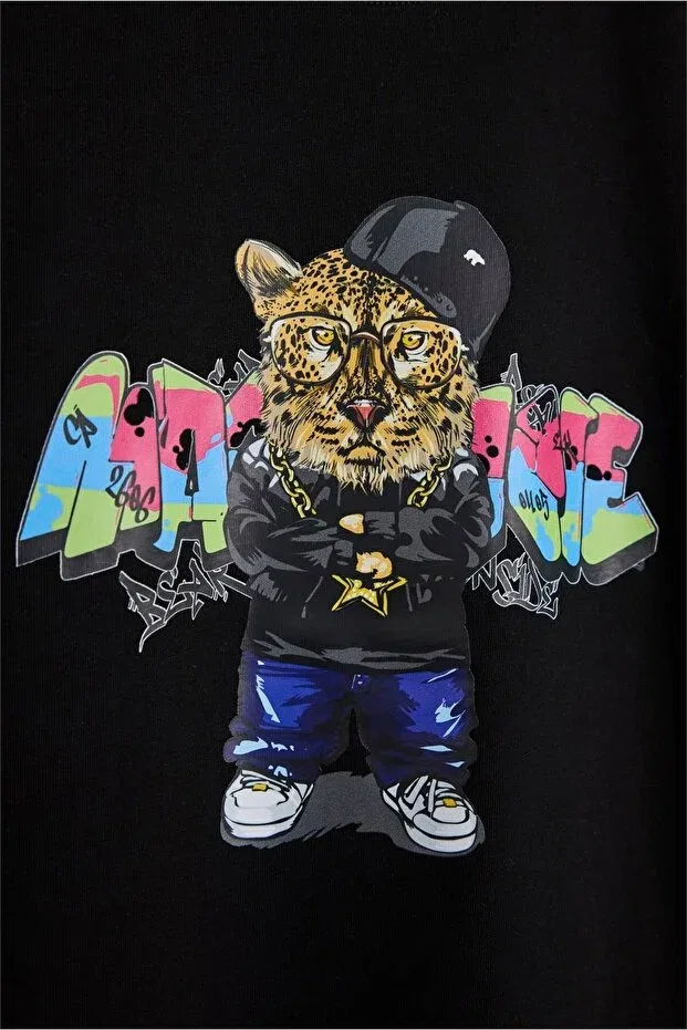 Детская футболка для девочек с принтом Bad Bear, Black — фото 3
