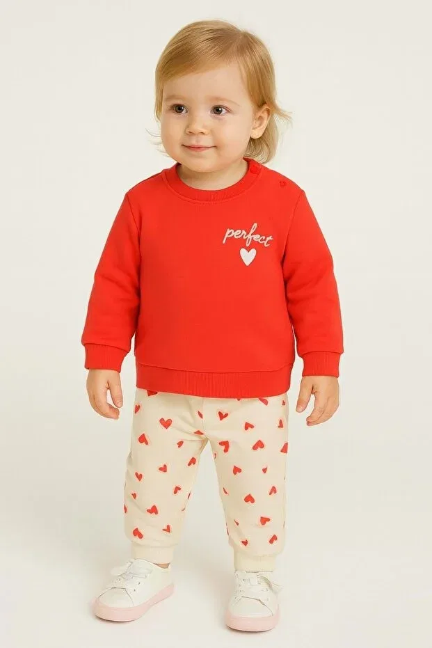 Детский спортивный костюм с принтом Heart Printed Ww Waka Waka Kids Store, Красный
