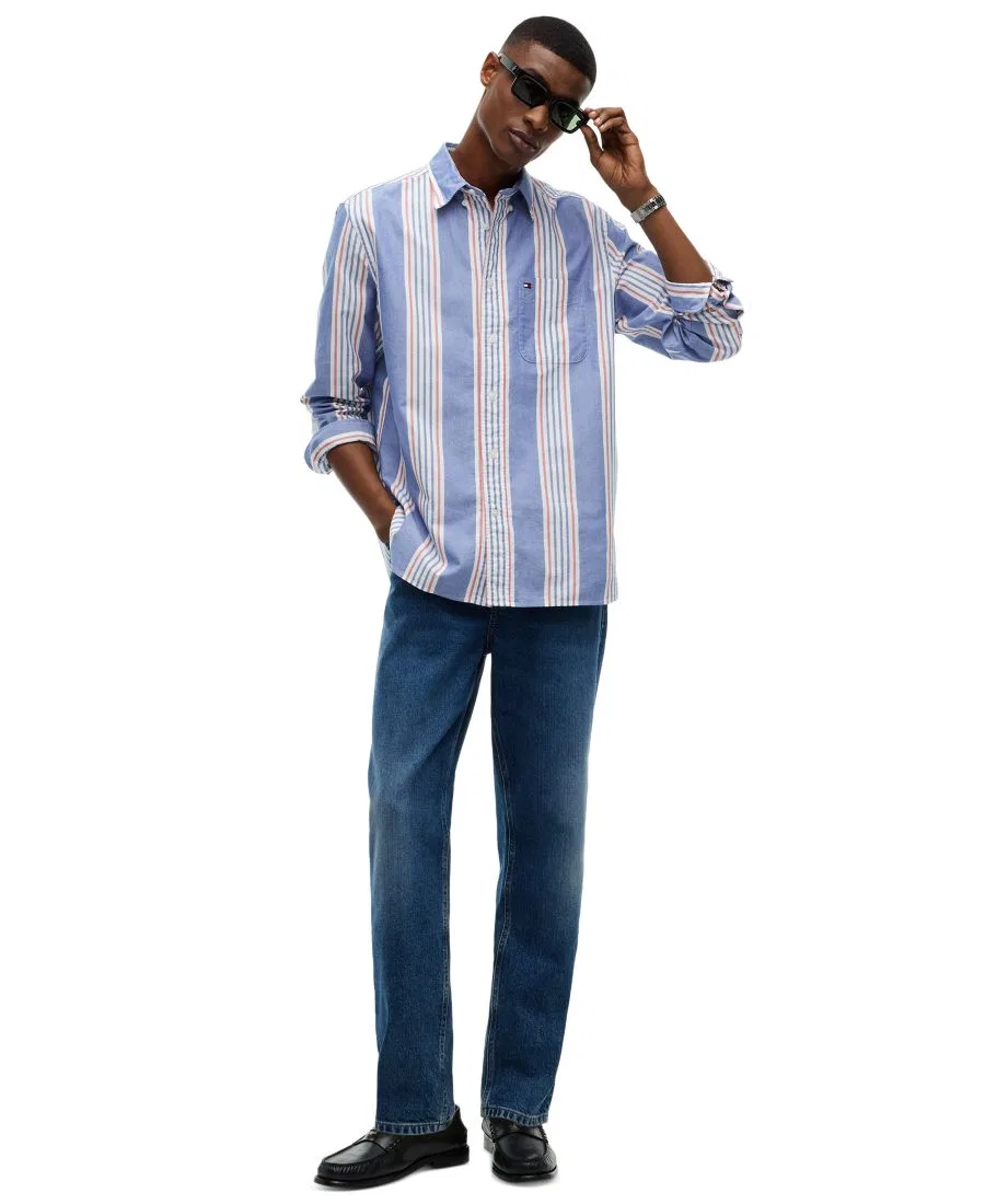 Мужская рубашка с длинным рукавом Regular Fit Oxford Striped Tommy Hilfiger, Wedge Blue/Multistripe — фото 2