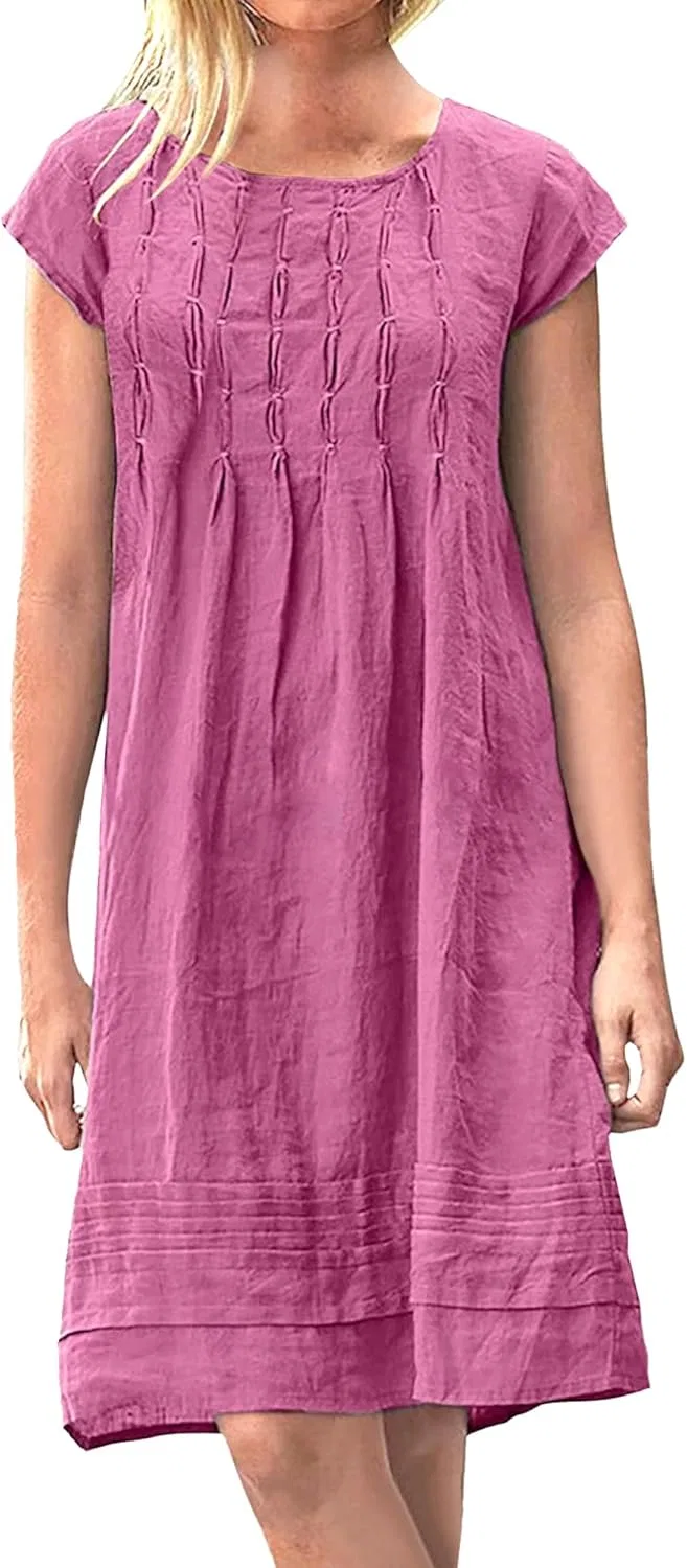 Женское летнее платье с плиссе Linen, Pink