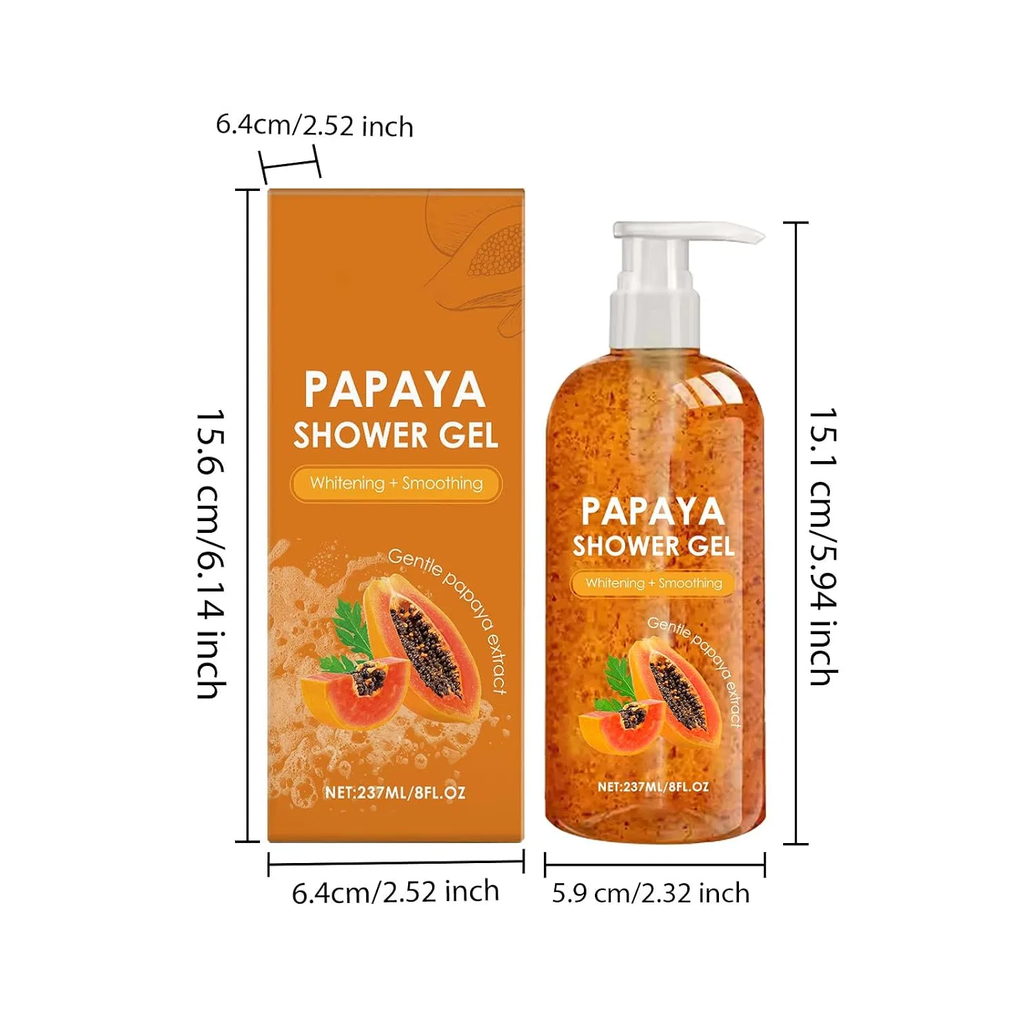 Гель для душа Papaya Shower Gel, Brightening and Smoothing, QGuoJie, 8 oz (237 мл) — фото 2