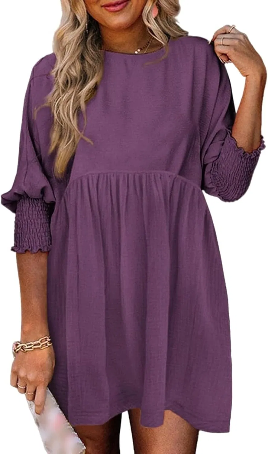 Женское платье с пышными короткими рукавами Empire Waist, Purple