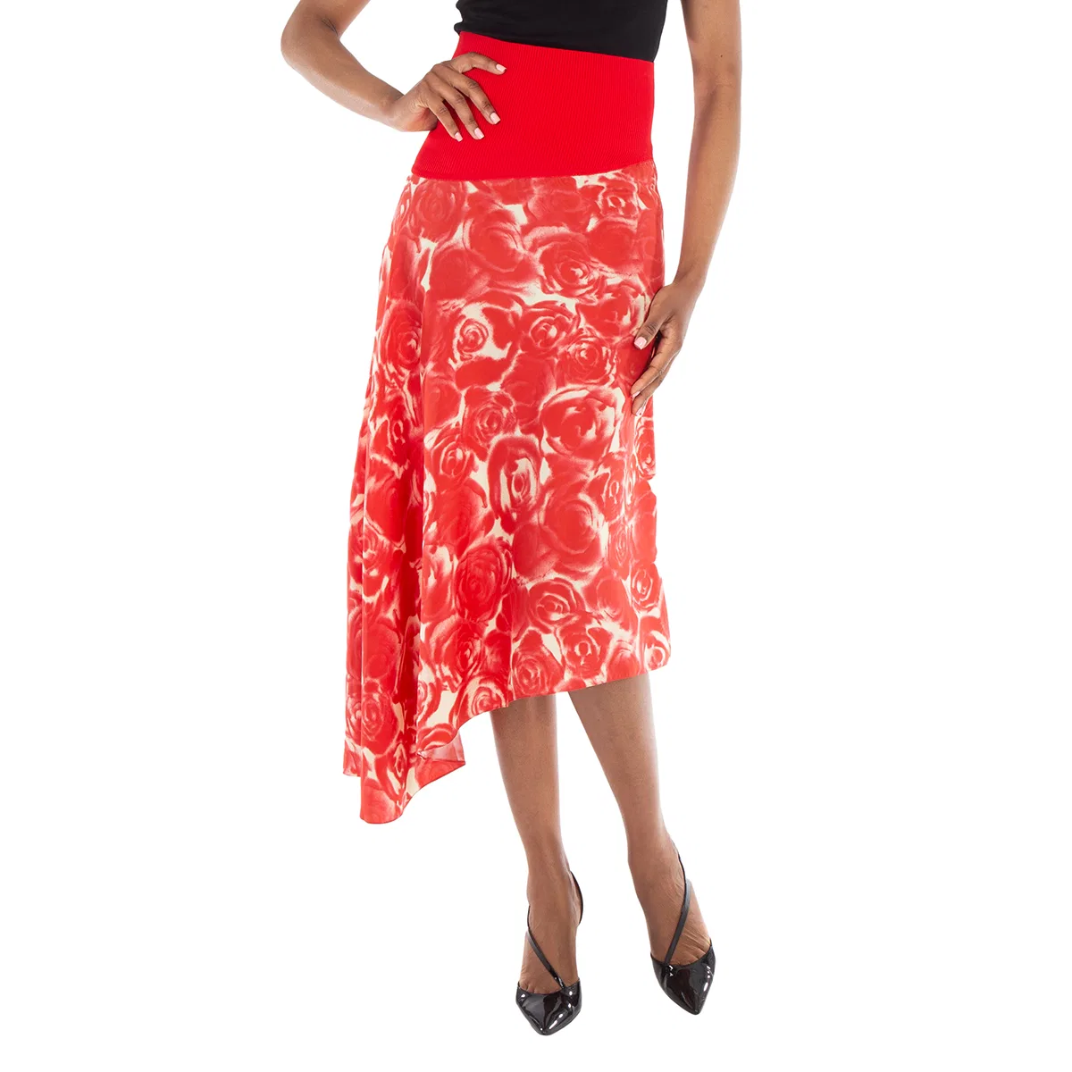 Юбка шелковая асимметричная Rose-Print Burberry, Sherbet Ip Pattern