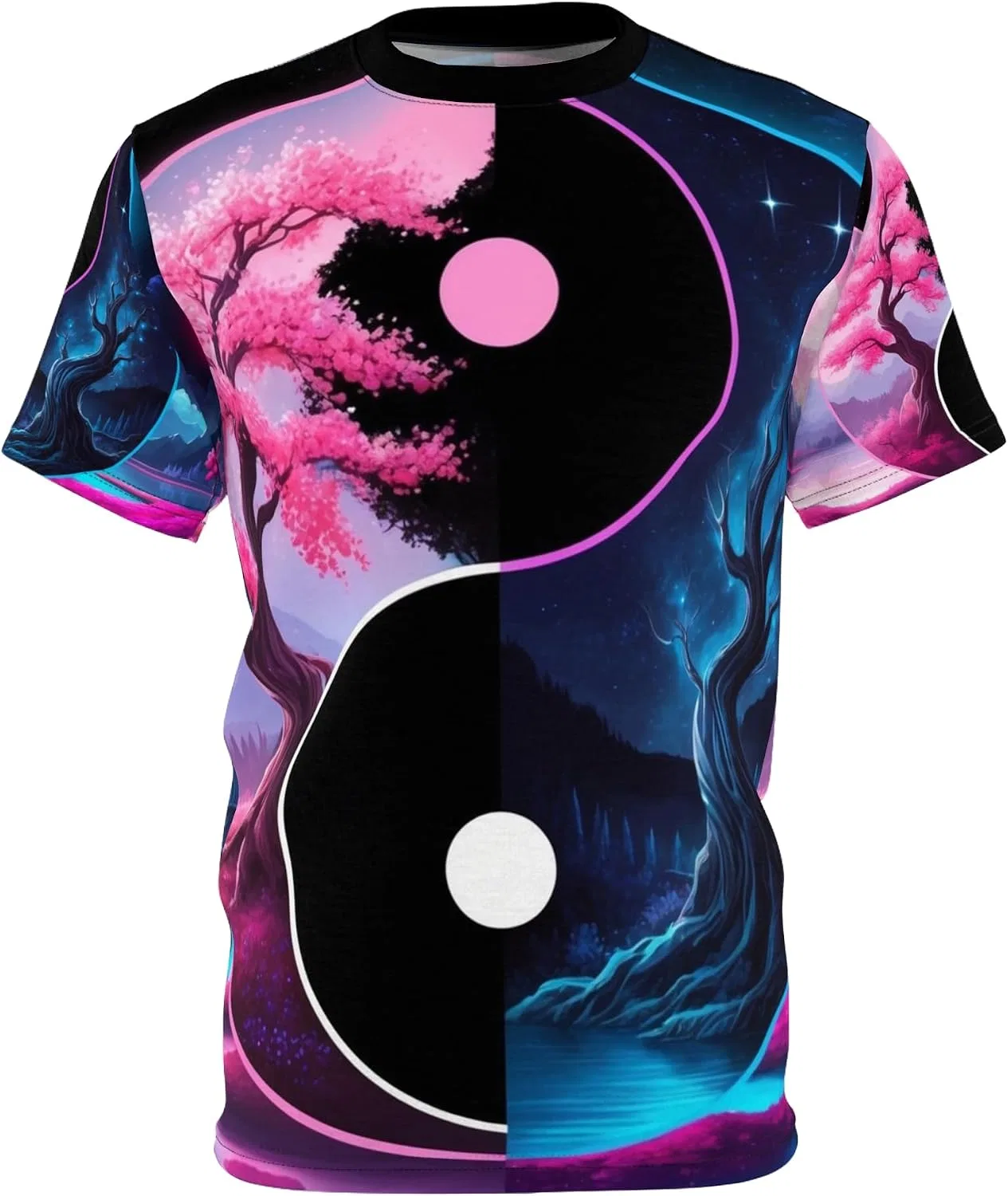 Футболка с символом Инь-Ян, Cosmic Balance Design, Black Stitching