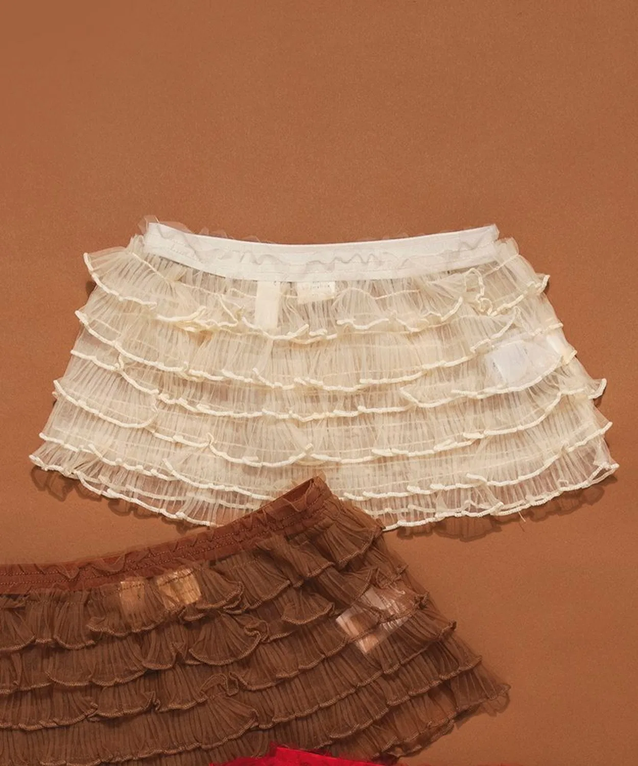 Детская юбка из фатина с воланами, с короткой длиной, модель Rii-chan x branshes DRC branshes, Brown — фото 2